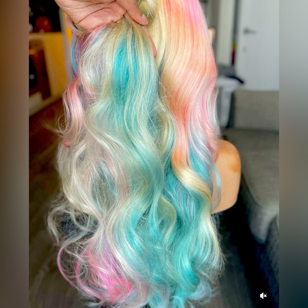 Custom coloured beautiful human hair wig. Never been worn!
